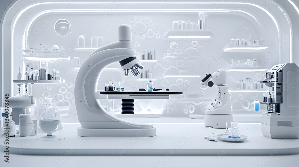 Aufkleber Conceptual image of a sleek futuristic laboratory setting filled with mysterious advanced technological equipment and scientific apparatus