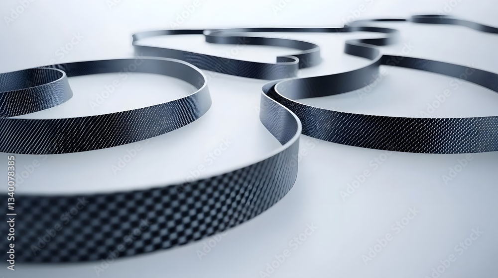 Fototapete Conceptual image of intricately woven carbon fiber threads creating a sleek futuristic grid like structure on a clean white background