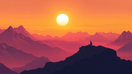 Fototapeta premium A person meditating peacefully on a mountain at sunset