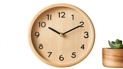 A wooden alarm clock with the hands on the numbers 3 and 9
