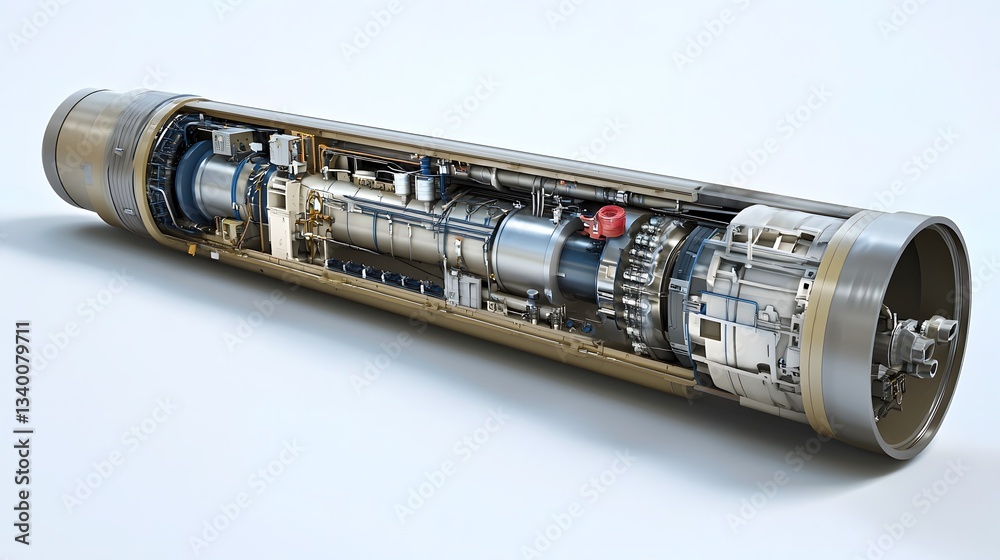 Poster detailed cross section view of an industrial gas and oil pipeline system showcasing the intricate en