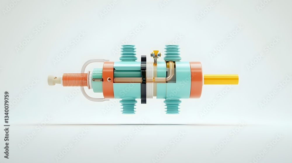 Poster Detailed cross section view of an industrial pipe assembly showcasing the internal components and mechanism of a plumbing or engineering system