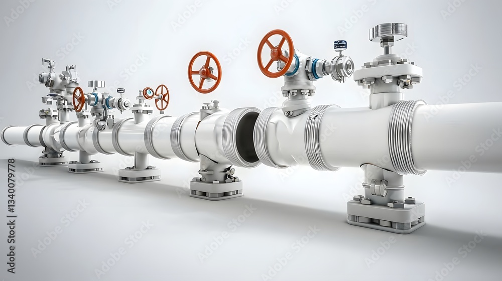 Poster Detailed cross section view of an insulated gas pipeline system showcasing the intricate network of pipes valves and other industrial equipment