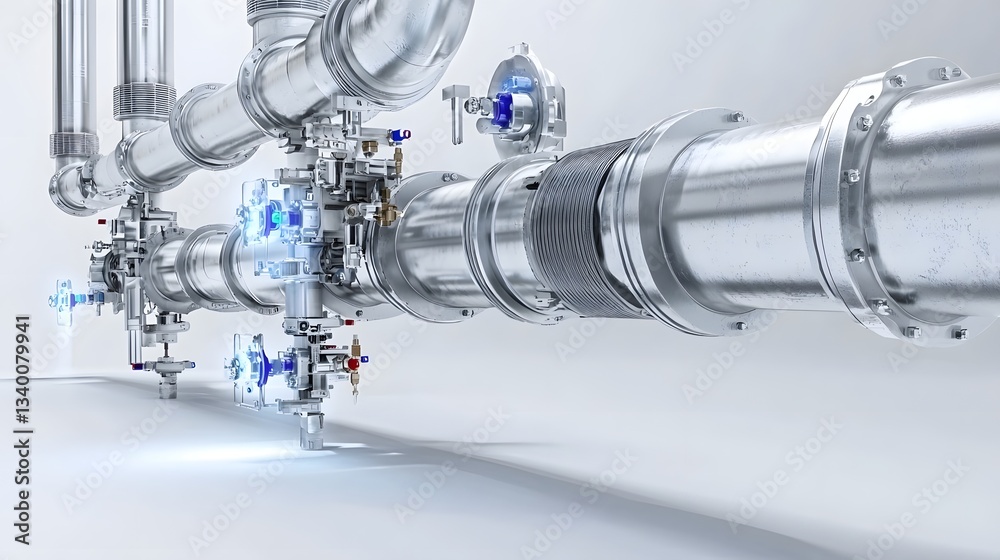 Poster detailed engineering diagram showcasing the intricate network of ducts pipes and valves that compris
