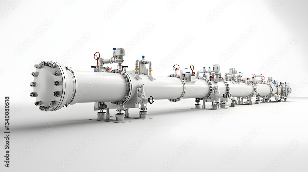 Poster Detailed view of a complex gas pipeline system installation with various industrial components and equipment