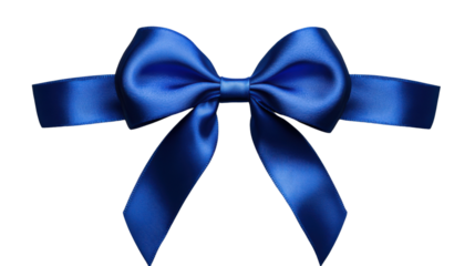 Shiny blue silk ribbon bow isolated on transparent background