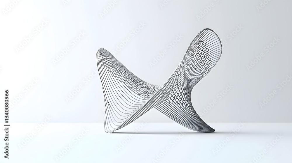Poster Elegant abstract sculpture with intersecting fluid gray lines forming a dynamic minimalist composition on a plain white background