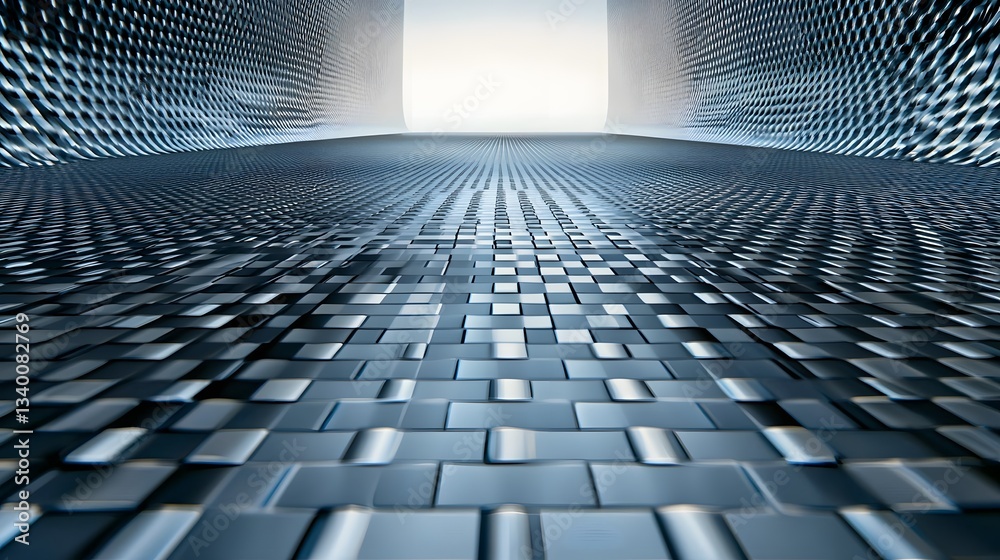 Poster intricate repeating geometric pattern with a sleek high tech aesthetic against a clean minimalist ba