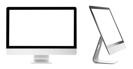 Computer monitor with blank screens isolated on white, collage
