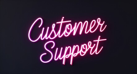 Naklejka premium customer support glowing colorful neon cursive calligraphy lettering on plain black dark background