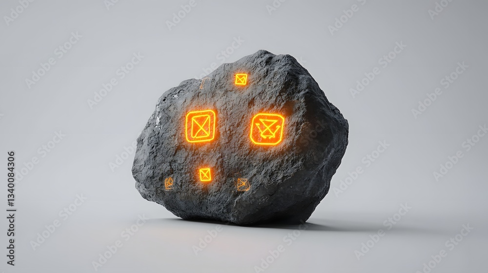 Fototapete representation of an ancient enigmatic artifact with captivating glowing symbols on a plain background sparking curiosity and imagination