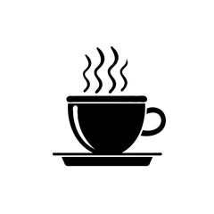 Obraz premium Hot coffee cup with steam black silhouette vector icon