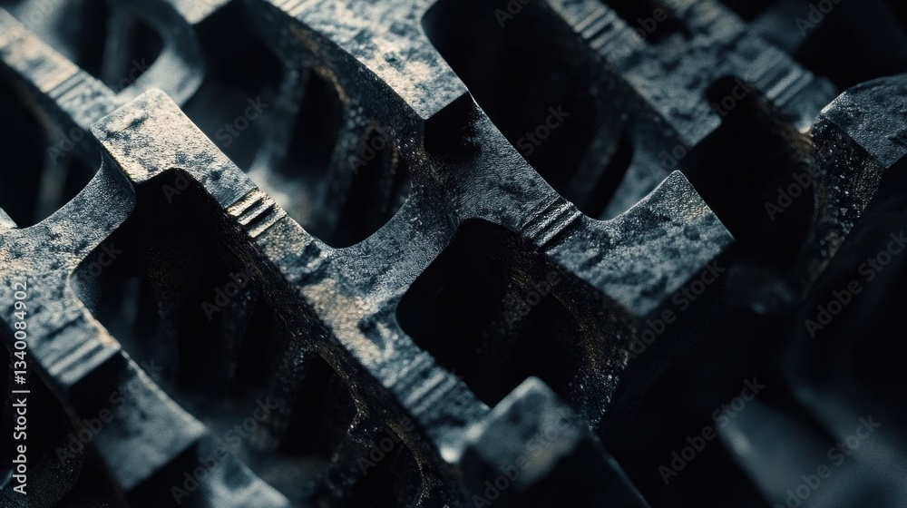Poster macro photograph of a metallic object with geometric structured shapes