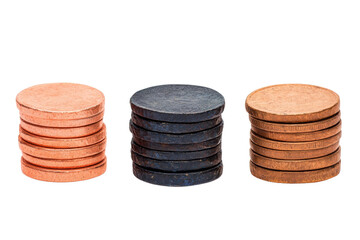 Stacked discs in three color variations arranged in distinct groups, showcasing texture and structure.