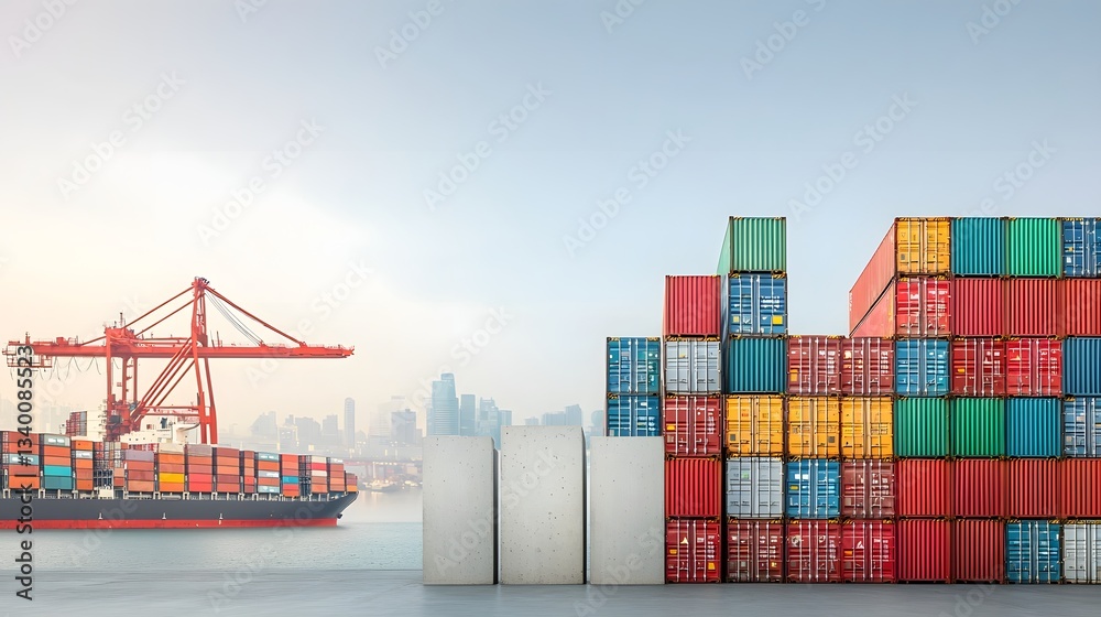 Aufkleber stacked shipping containers blocking a port s trade route symbolizing the concept of trade barriers 