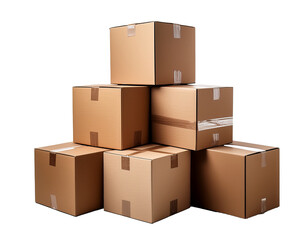Fototapeta premium Stack of cardboard boxes isolated on transparent background