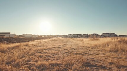 Fototapeta premium Rural serenity wide-angle sunset over landscaped fields in nature photography