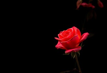 Fototapeta premium Fiery red rose ablaze against a stark black backdrop, element, wallpaper