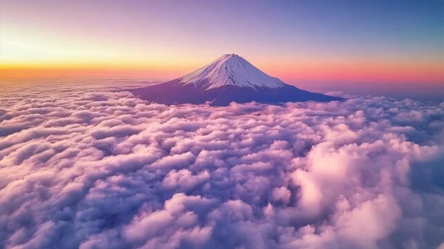 初日の光に染まる富士山と雲海