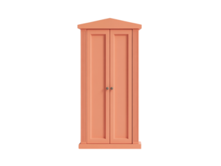 A simple, stylish wardrobe with a peaked top and double doors, featuring a smooth coral finish.