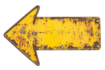 Vintage Yellow Rusty Left Arrow Sign Isolated