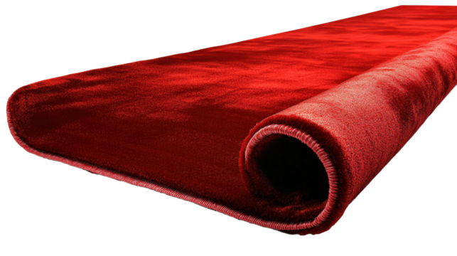 A red carpet with black metal posts and chains