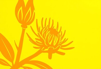 Fototapeta premium Golden protea stencil on sunny yellow background, aesthetic, image