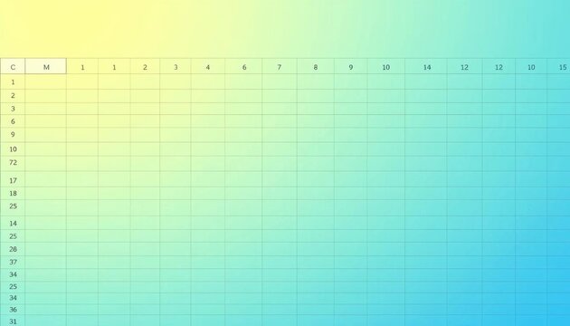 Green and blue spreadsheet app interface with numbered rows and columns, flat design, application, ui