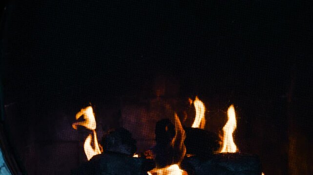Logs sitting and cackling in the warm fire.