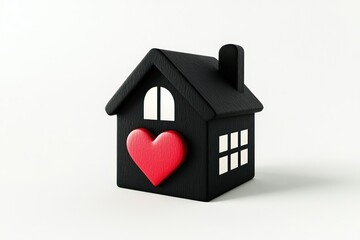 Pictogram a solid black house with heart on white, home or real estate themes
