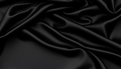 Obraz premium Luxurious black silk satin fabric with soft, elegant folds, ideal for design backgrounds, backdrop, luxury