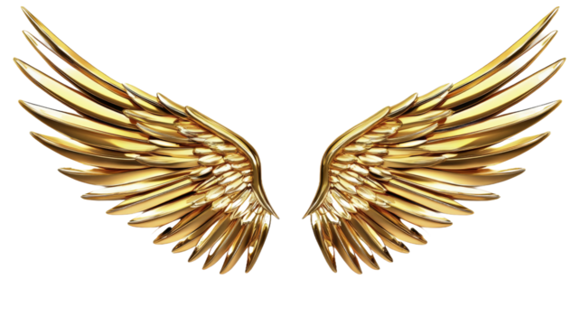 The wings of a golden bird are shown in full view, with the feathers spread out