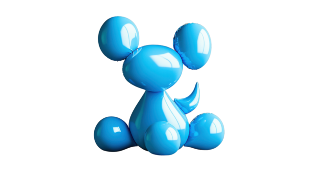 Blue balloon animal mouse sitting on transparent background - Powered by Adobe