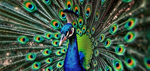 Obraz premium Majestic peacock queen feathers, ornate detail, elegant plumage, empty background, peacock, royal