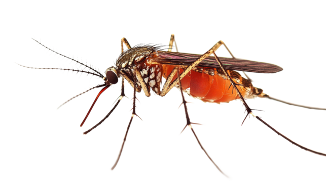 A mosquito is standing on a white background