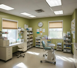 A clean and organized medical office interior with various furnishings