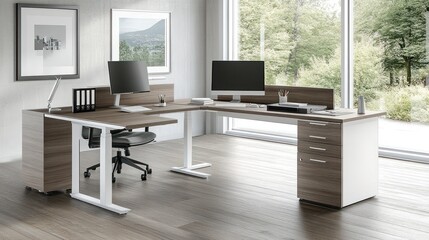 Modern L-Shaped Office Desk with View