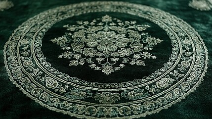 Obraz premium Luxurious dark green carpet with intricate floral design