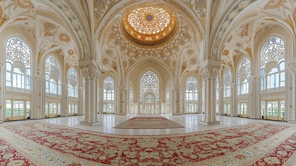 Obraz premium Grand mosque interior, ornate arches, and detailed design