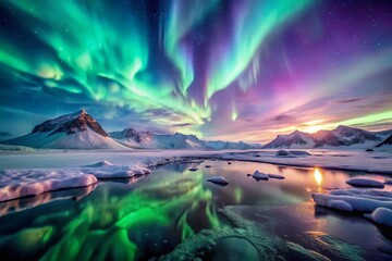 Fototapeta premium Ethereal Aurora Borealis Dancing Over Icy Polar Landscape