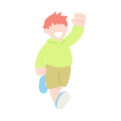 Obraz premium 楽しそうに走るこども(男の子)のフラットなイラスト 
