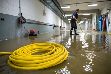 A flooded basement due to snowmelt or a pipe burst highlights the challenges of water damage restoration.