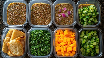 Prepared meal components in containers