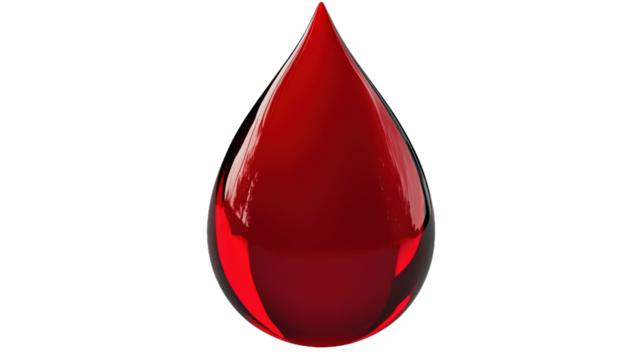 A red drop of blood is shown on a white background - Powered by Adobe