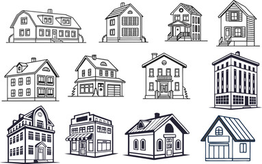 Set of house and building line icon