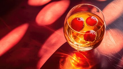 A cold brew coffee in a glass with floating plum slices for a refreshing twist