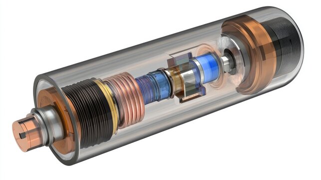 A cutaway view of an ignition coil showing its internal components