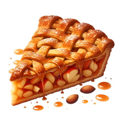 Piece or part of apple pie isolated on transparent background.