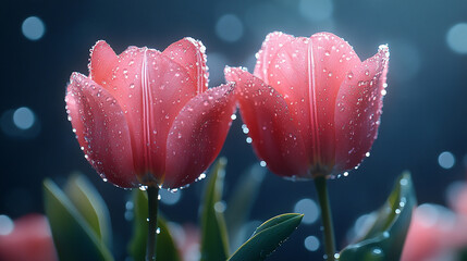 red tulip with water drops