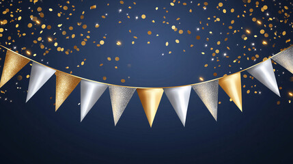 Christmas Party Bunting with Snowfall and Festive Lights – Holiday Celebration Background